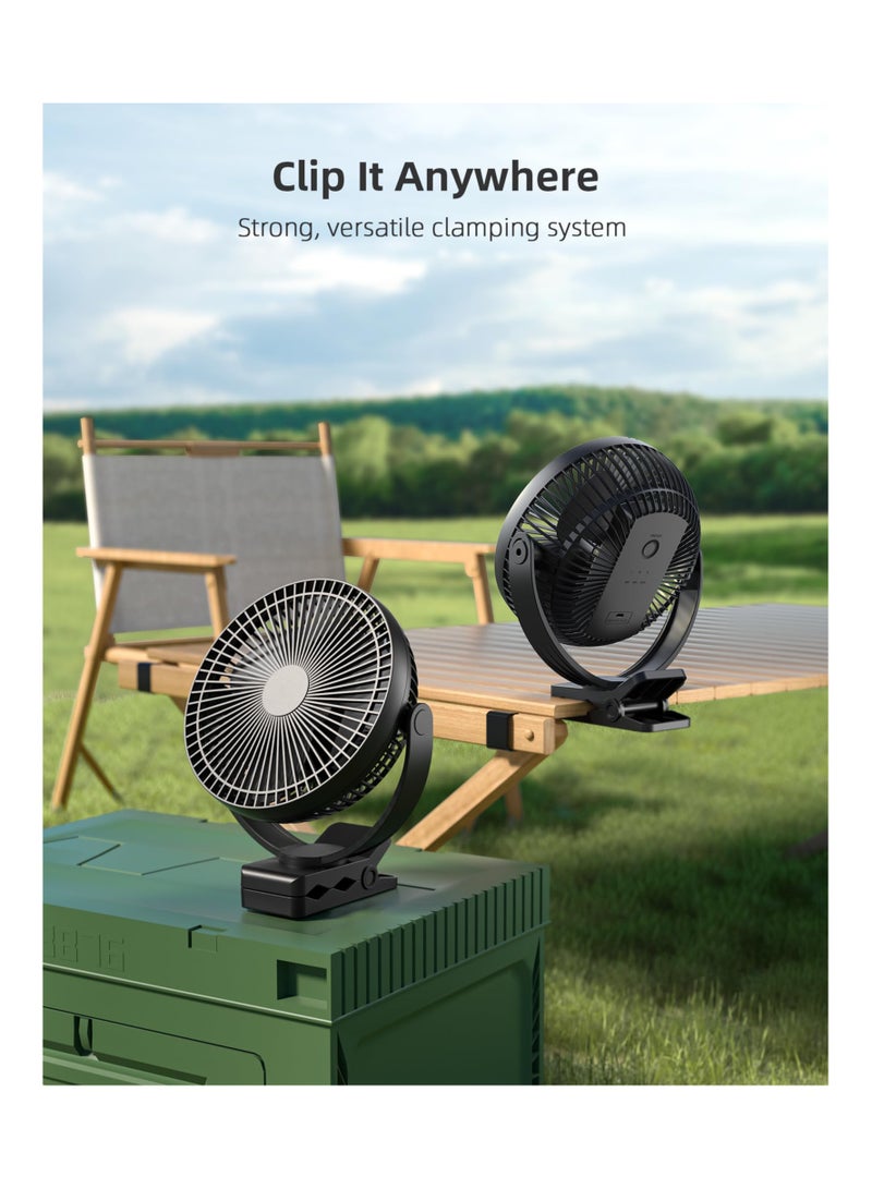 Portable Rechargeable Clip Fan | 10000mAh Battery 30H Runtime 360° Rotation
