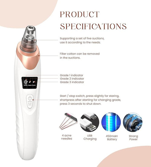Blackhead Remover | Electric Vacuum Pore Cleaner USB Rechargeable for Face & Acne Care