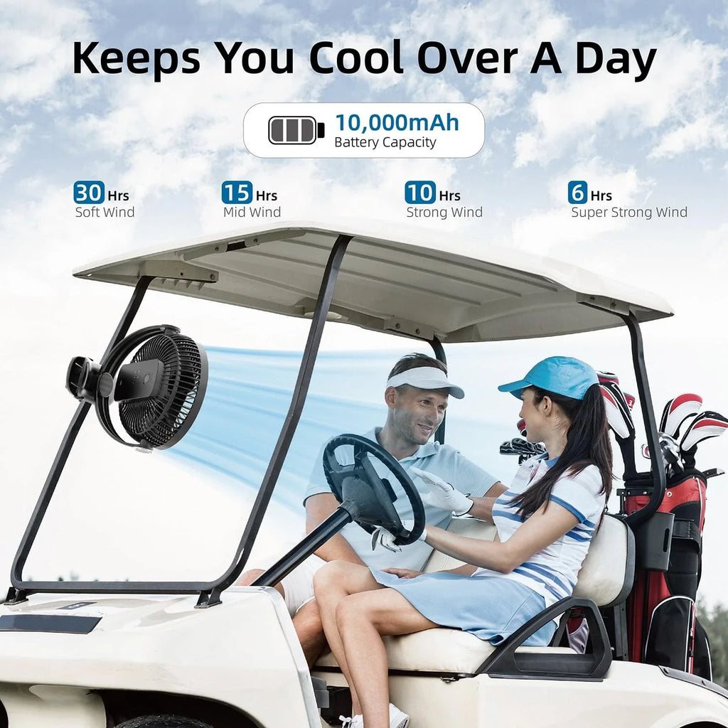 Portable Rechargeable Clip Fan | 10000mAh Battery 30H Runtime 360° Rotation