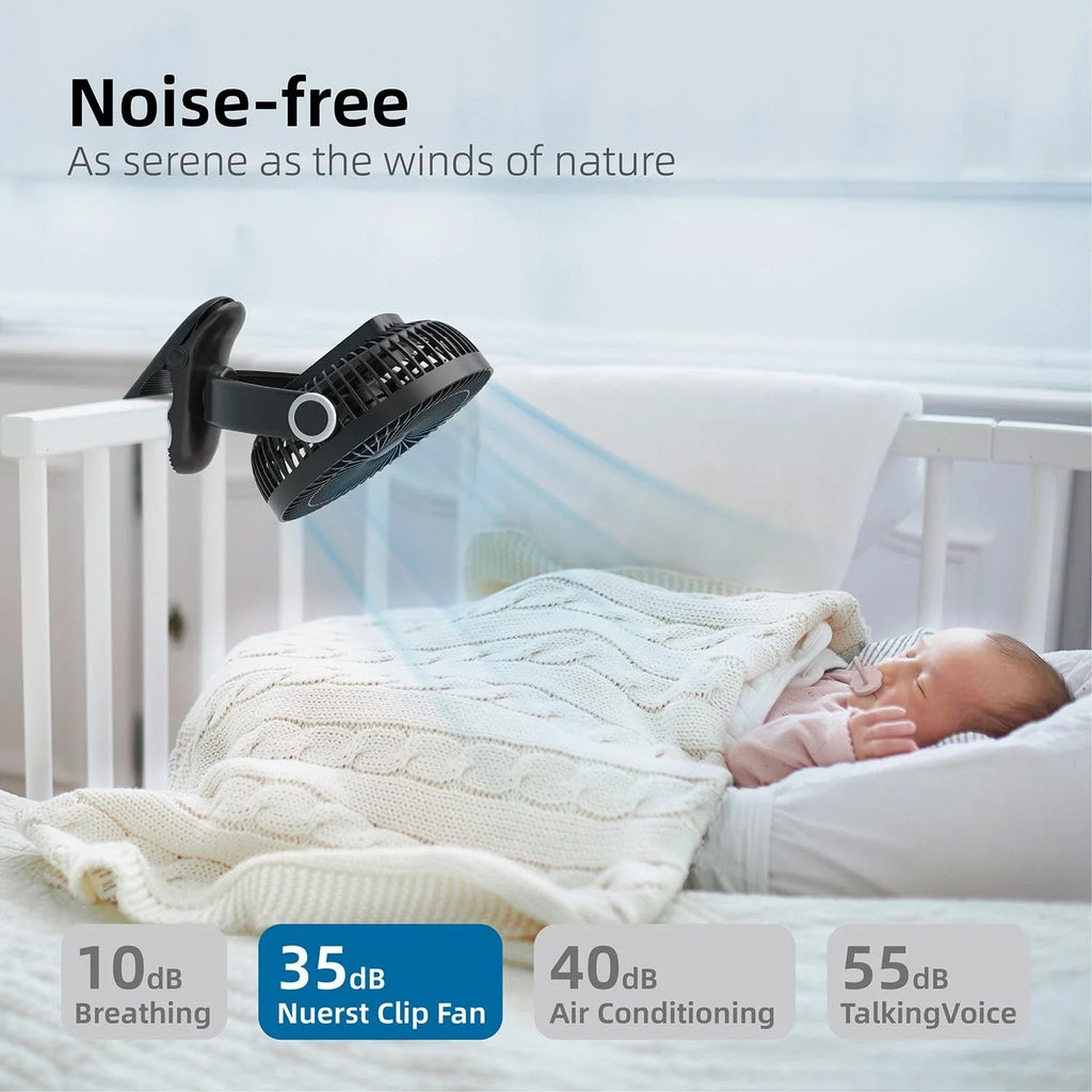 Portable Rechargeable Clip Fan | 10000mAh Battery 30H Runtime 360° Rotation